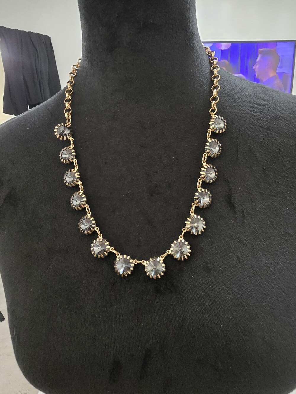 Vintage Marked Charming Charlie Gold-Tone Necklace with Purple Grey Crystals